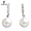Elegant Vertical Zircon Pearl Stud Earrings for Womens Fashion Simple Earring Custom 925 Sterling Silver Fine Jewelry Wholesale