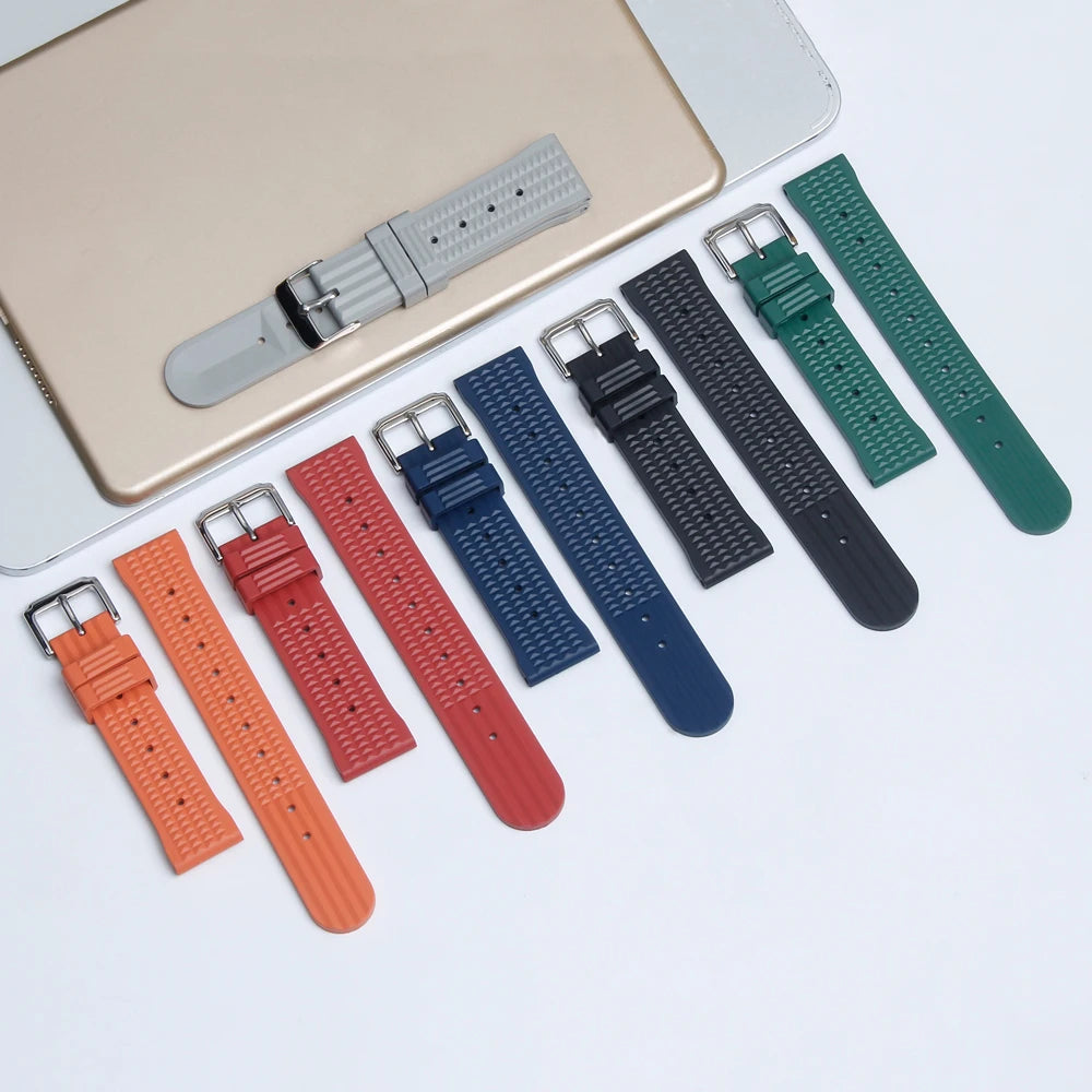 Tropical Popular Luxury Rubber Bands Soft Waterproof Silicone Waffle Bracelet in 20mm 22mm for Diving Watch Rubber Straps