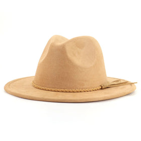 In Stock Wholesale Children New Arrival Wide Brim Imitation Imitation Suede Hats for KIDS and Adult Size With Tissue Band