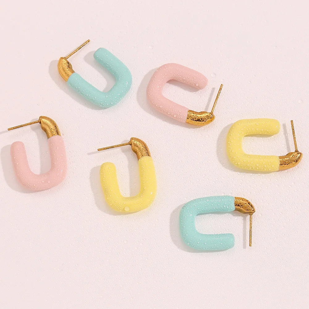 18K Gold Plated Enamel Earrings Hoop & Fine Stud Stainless Steel Couple Jewelry Elegant Hoop Stud Earrings