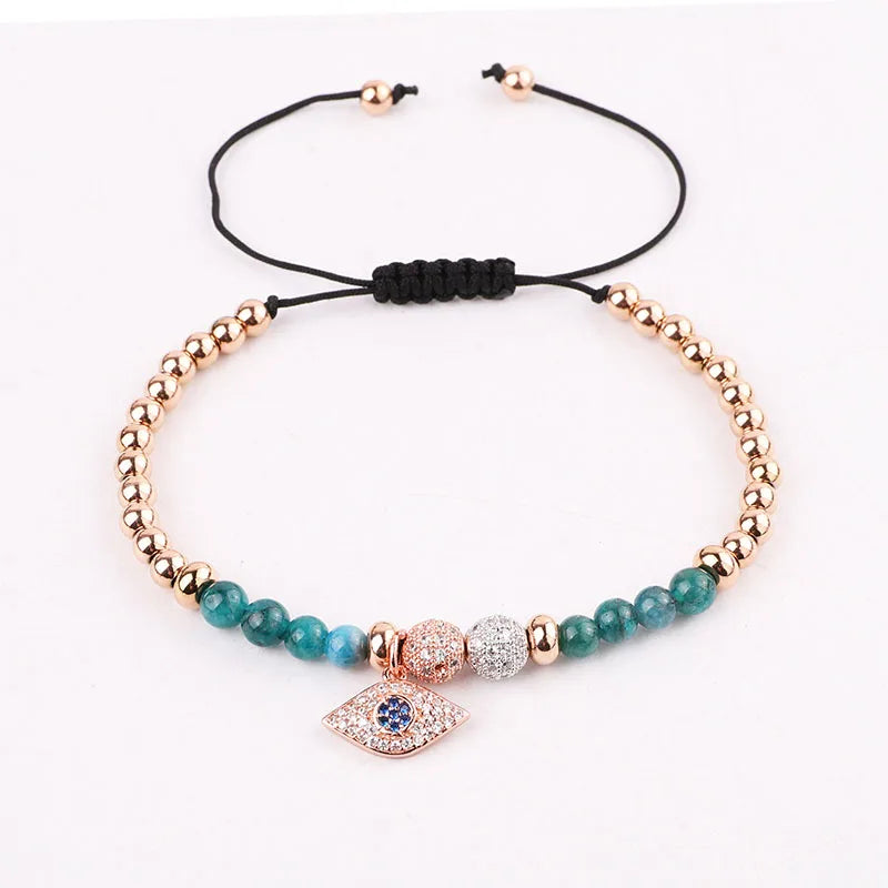 Hot Selling 4mm Stainless Steel Beads CZ Charm Natural Stone Macrame Bracelet Lady