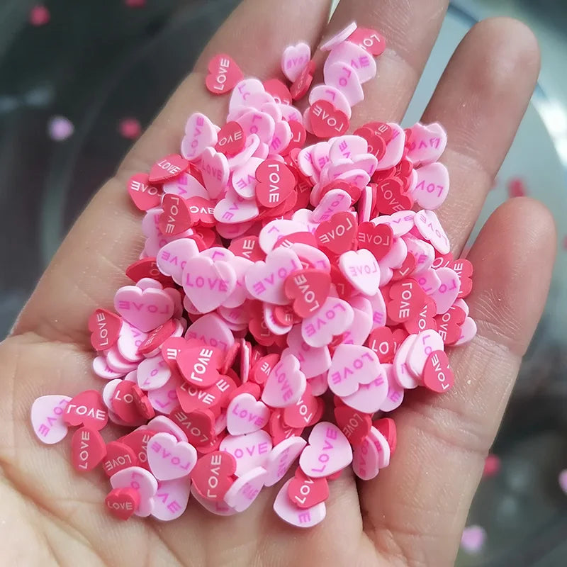 1KG DIY Craft Slime Sprinkles Valentine Polymer Clay Slices Pink Red Love Heart Polymer Clay Sprinkles