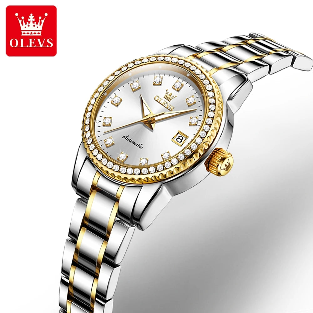 OLEVS 7003 Custom Oem Watch Waterproof Stainless Steel Luxury Calendar Lady Diamonds Sports Women Automatic Mechanical Watch