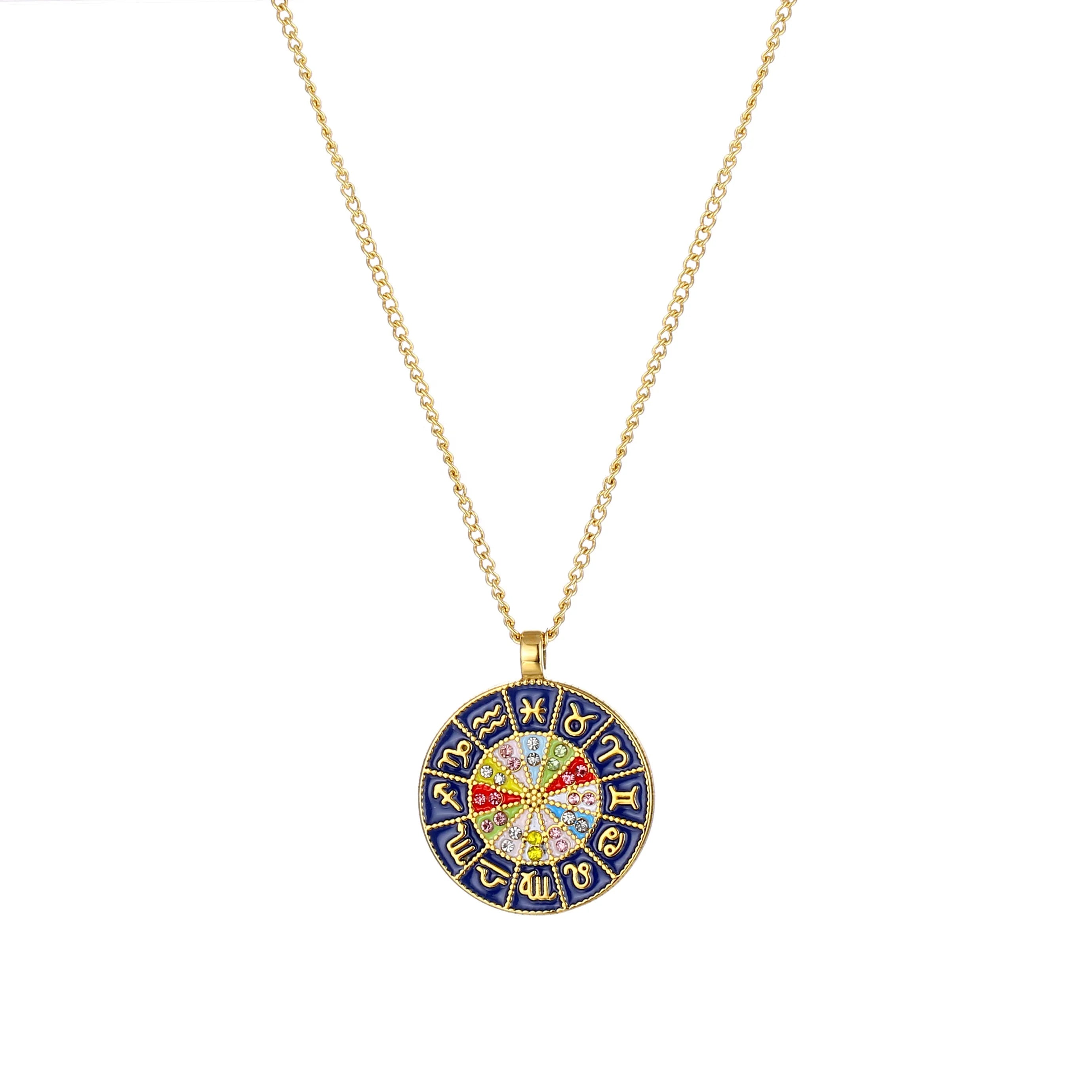 New Arrive Women Fashion 18k Gold Filled Micro Mosaic 2mm Diamond Zodiac Sign Luck Necklace Jewelry