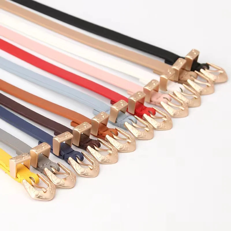 JULUN Belt Manufacturer Ladies Belt Smooth Microfiber Belts for Women Retro Floral Emboss Metal Buckle Tones Thin Waist Strap