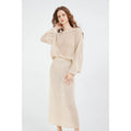 Women's Pointelle Sweater and Maxi Skirt 2-piece Set Knitted Long Sleeve Round Neck Top and A-line Skirt Set