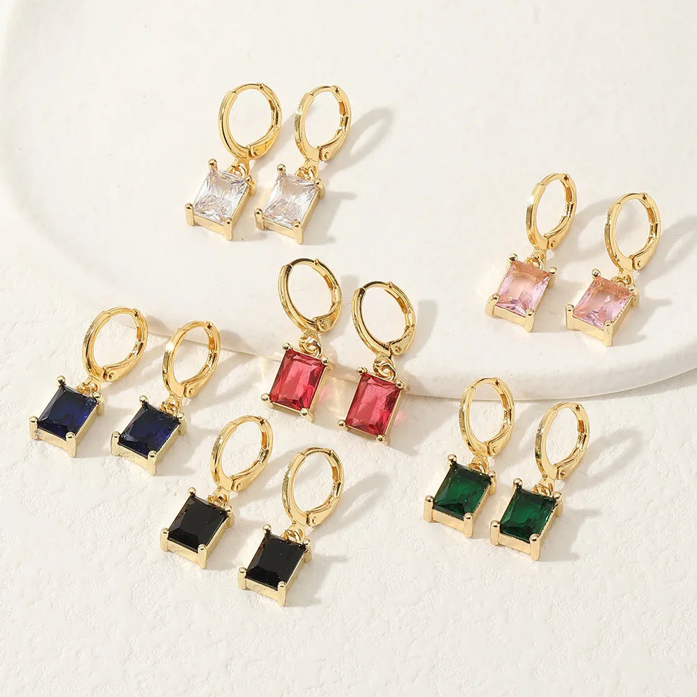 Handmade Ins Arete 14k Gold Copper Geometric Earrings Colorful Zircon Earrings for Women Jewelry