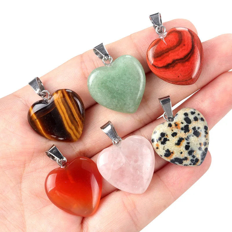 Fashion Natural Rose Quartz Stone Heart Shape Bead Pendant 20mm DIY Jewelry Necklace Making for Women