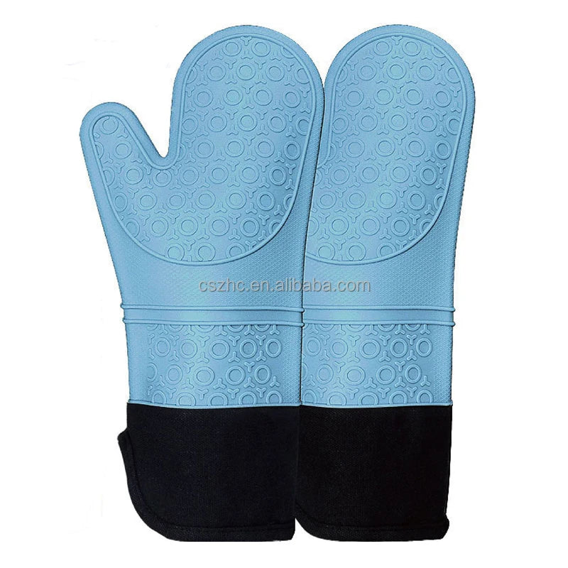 Extra Long Professional Heat Resistant Silicone Mitt Kitchen Cooking Pot Holders Silicone Oven Mitt with Quilted Liner