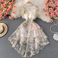 Women Summer Sleeveless Floral Print Beach Style Organza Midi Dress