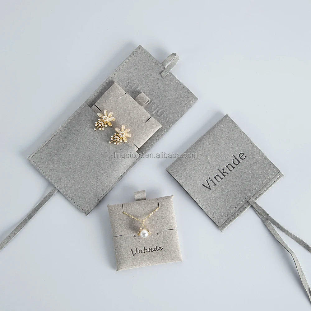 Luxury Microfiber Grey Jewelry Bag Necklace Ring Bracelet Earring Envelope with Pad Flap Pouch Jewelry Container