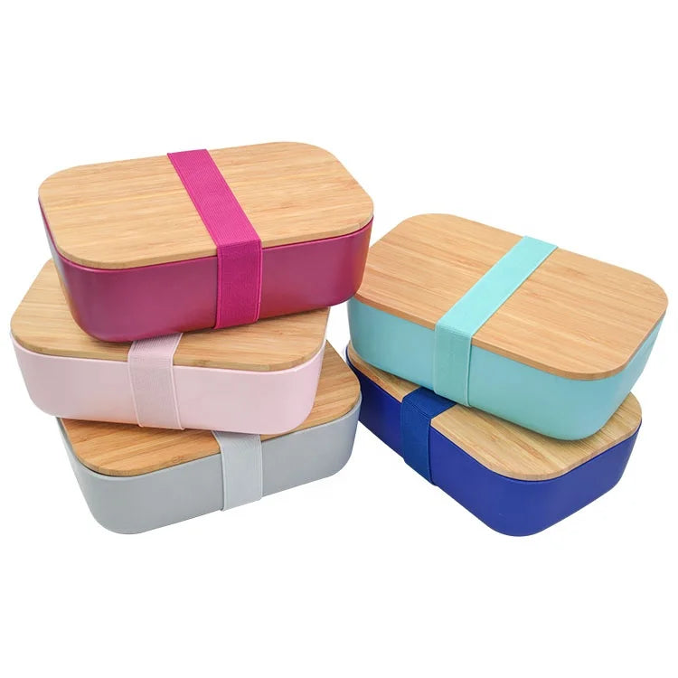 Biodegradable Reusable PLA Bamboo Fiber Lunch Bento Box with Bamboo Lid for Back to School Kitchen Use