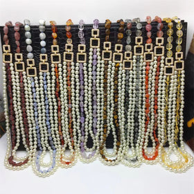 Natural Gemstone Chips Hawaiian Jewelry Freshwater Pearl Real Genuine Crush Stones 3 Layer Long Irregular Beads Pearl Necklaces