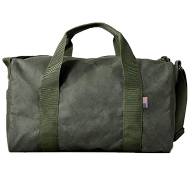 Foldable Army Green Waterproof 1L Capacity Boston Handbag Carry Flight Travel Shoulder Bags Waxed Canvas Duffel Bag Zipper Three