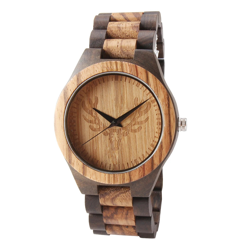 TJW Fashion Men's 45mm Round Dial Wooden Business Style Quartz Watch with Pointer Display Miyota Movement