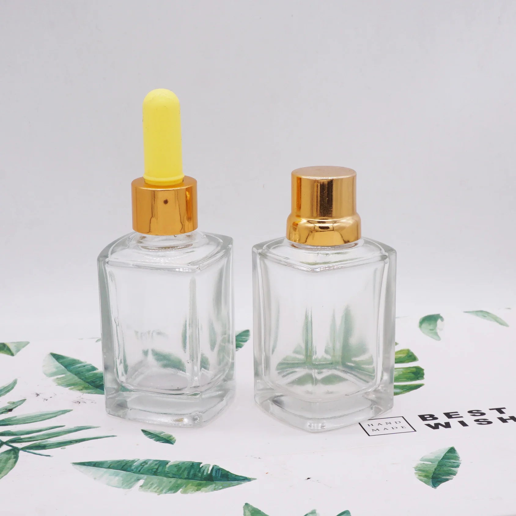 15ml square Glass clear Essential Oil Bottles with Gold Dropper Lid