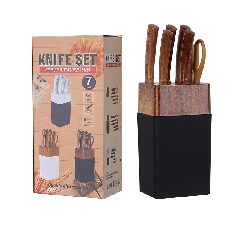 Stainless Steel 3CR13 Curved Design Ambidextrous Straight Edge PP Plastic Handle Durable Kitchen Six-Piece Knife Set