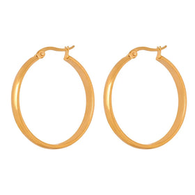 Ins Style Women Fashion Minimalist Antique Jewelry 18k Gold Plated Stainless Steel Polished Large Round O Shape Earrings