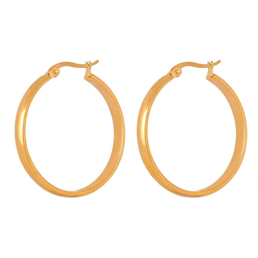 Ins Style Women Fashion Minimalist Antique Jewelry 18k Gold Plated Stainless Steel Polished Large Round O Shape Earrings