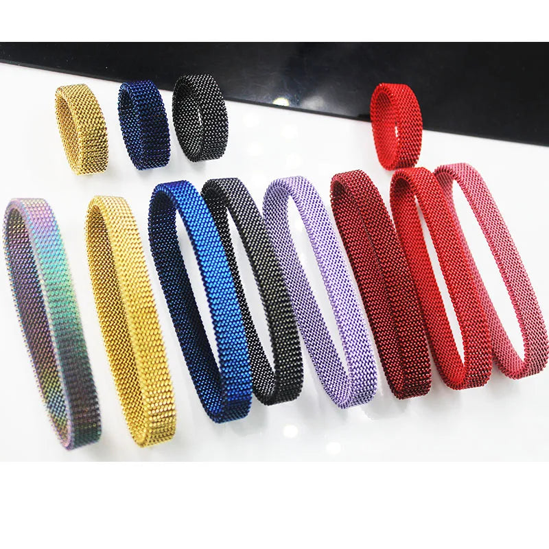 BMZ OEM 18*1cm Elastic Stainless Steel Wrist Band PVD Vacuum Black Plating Spring Mesh Bracelet Fashion Tennis Bracelets