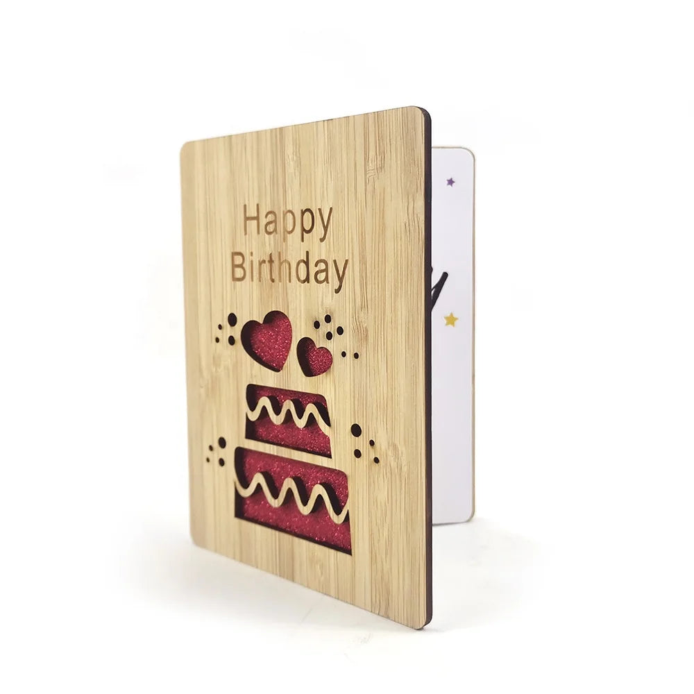 Fold Greeting Birthday Card Wooden DIY Greeting Card