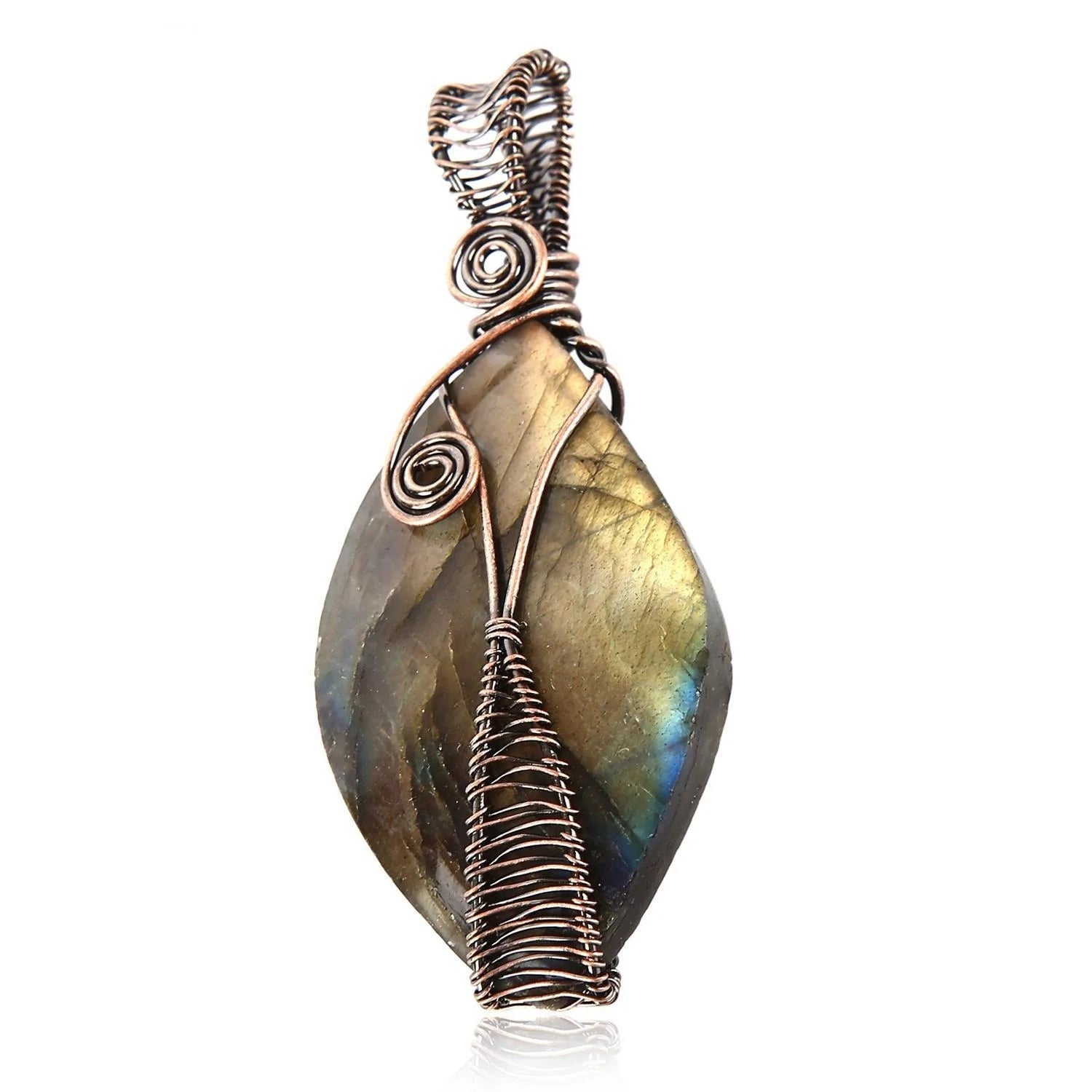 Copper Wrapped Handmade Labradorite Irregular Pendant