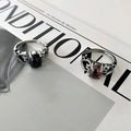 VAF Gothic Black Red Ruby Gem Stone Ring Couple Stainless Steel Hollow Heart Ring for Men Women