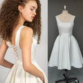 8463#Simple Gorgeous Mini ABove Knee Length Open Back Corset Soft Satin A-Line Boho Wedding Dress Bridal Gown