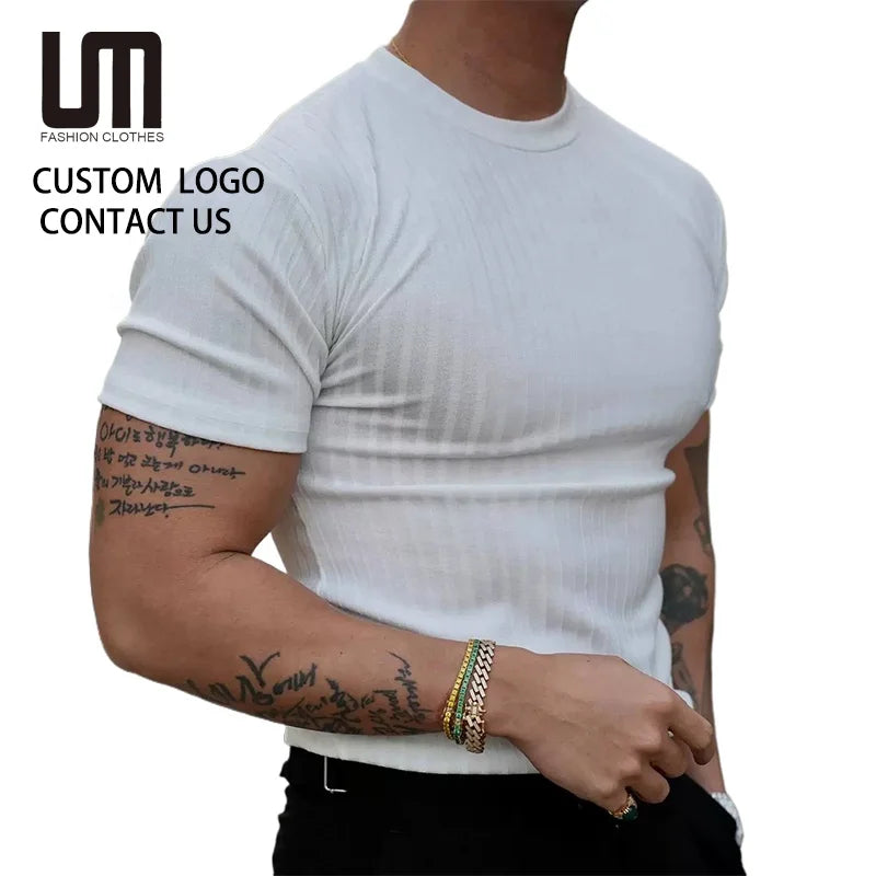 OEM New Men Gym Muscle Fit T Shirt Stretch Sportswear Workout Running Short Sleeve Tee