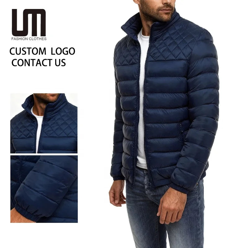 Custom Your Brand Logo Wholesale Autumn Winter Men Clothing Solid Color Zipper Jackets Plus Size 3XL Coats