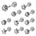 16G Stainless Steel Vintage Star Labret Lip Ear Tragus Helix Cartilage Unisex Wedding Engagement Czech Crystal Hypoallergenic