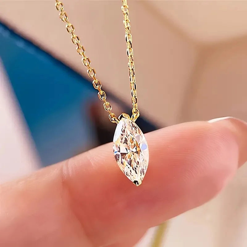 Aimgal NGTC Certified 1.03ct Marquise Cut  8A Lab High-Carbon Diamond Necklace 18K Gold-Plated 925 Silver Luxury Fine Jewelry