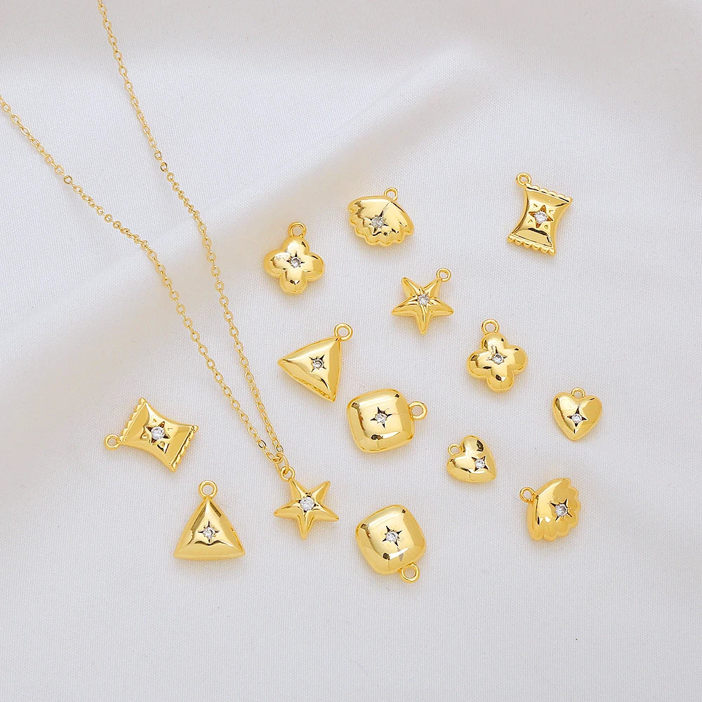 Heart Pentagram Necklace Pendant Double-sided Micro-set Zircon Charms 18K Gold Plated Brass Geometric Pendant