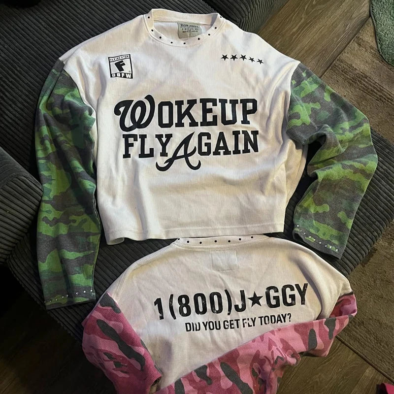 Custom Men Screen Printing Raw Hem Vintage Distressed Acid Washed Graphic Tees t Shirt Double Layer Long Sleeve T-shirt