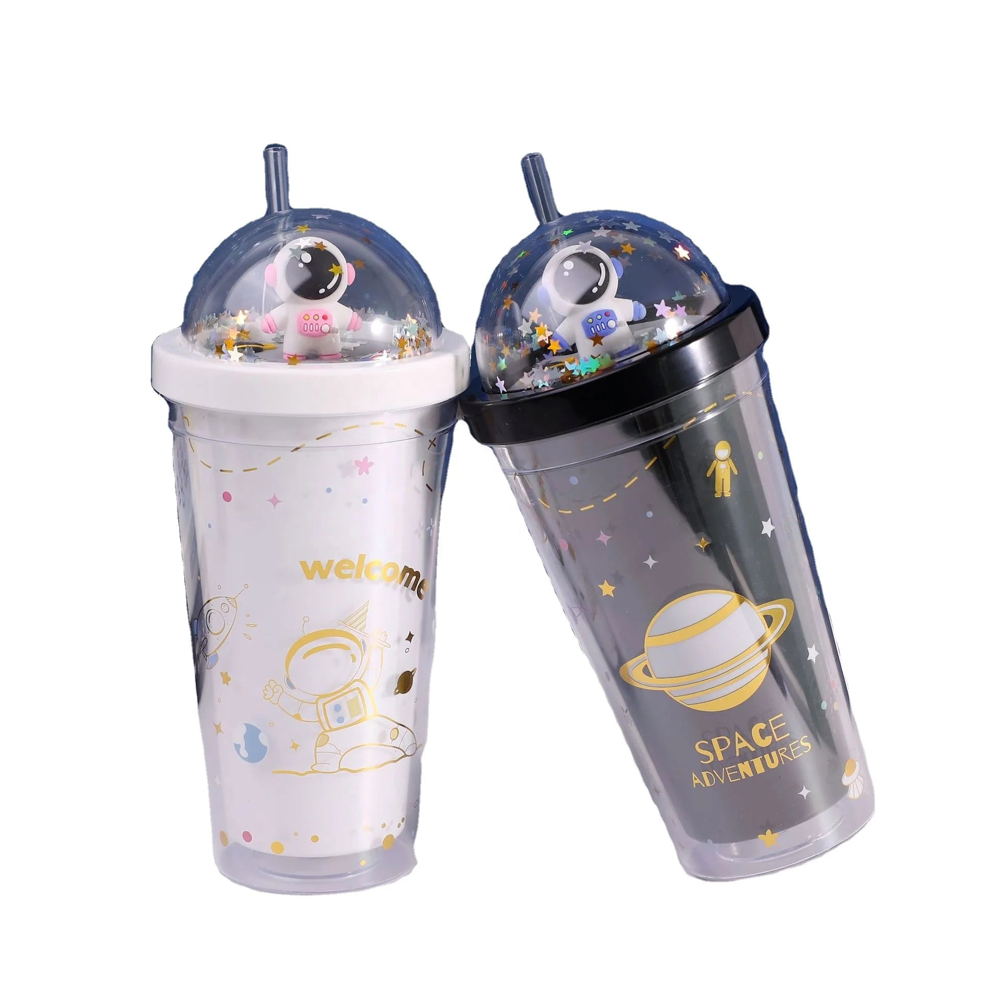 Madou 550ml Wholesale Custom Astronaut Plastic Mugs Double Wall Acrylic Tumbler with Dome Lids Straw Cups for Direct Drinking