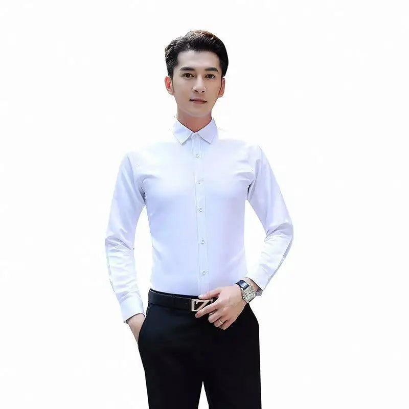 New Fashion Men's Satin Long Sleeve Business Tops Blouse Solid Color Casual Shirt for Spring Autumn