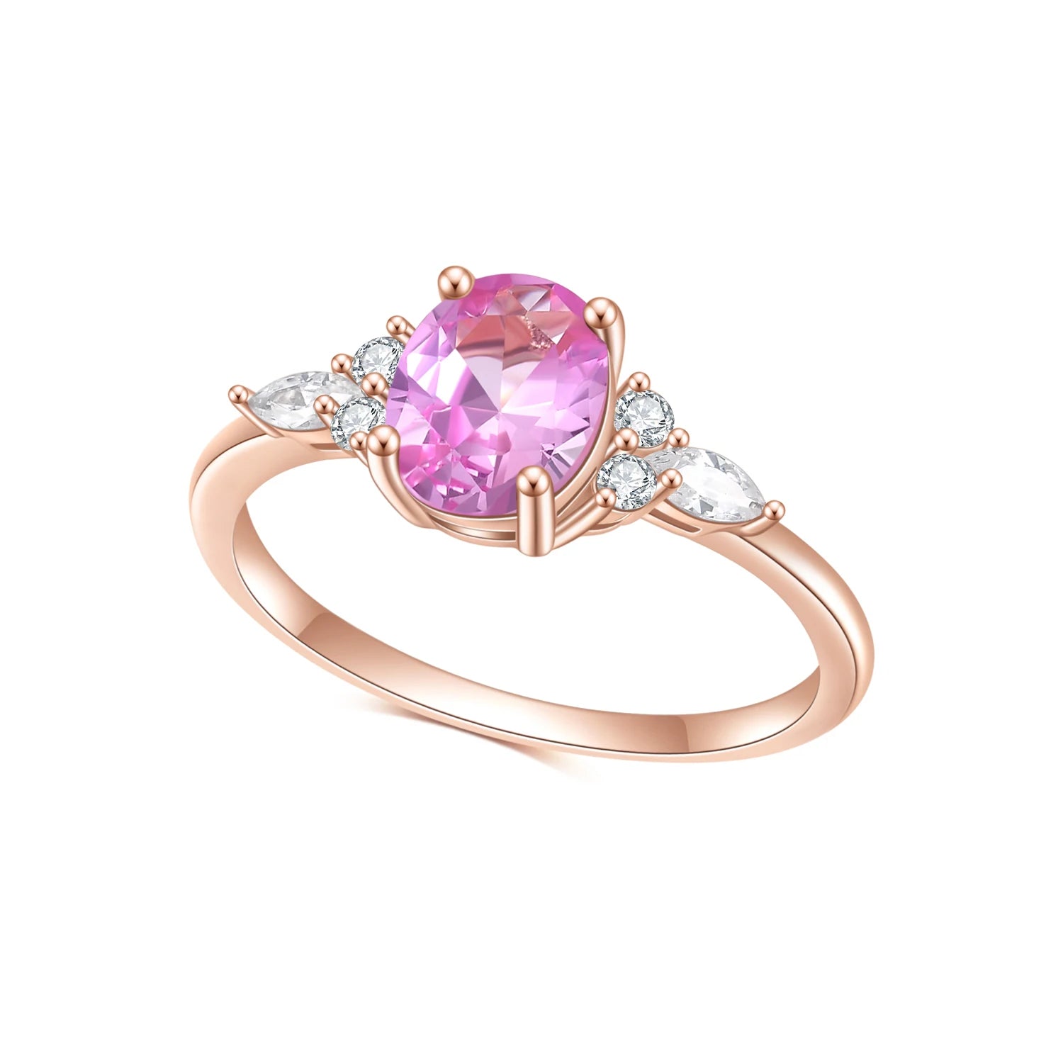 OL1042 Abiding Fine Jewelry Non Tarnish Oval Cut 6X8mm Lab Pink Sapphire Gold Plated Couple Silver Ring With Stone