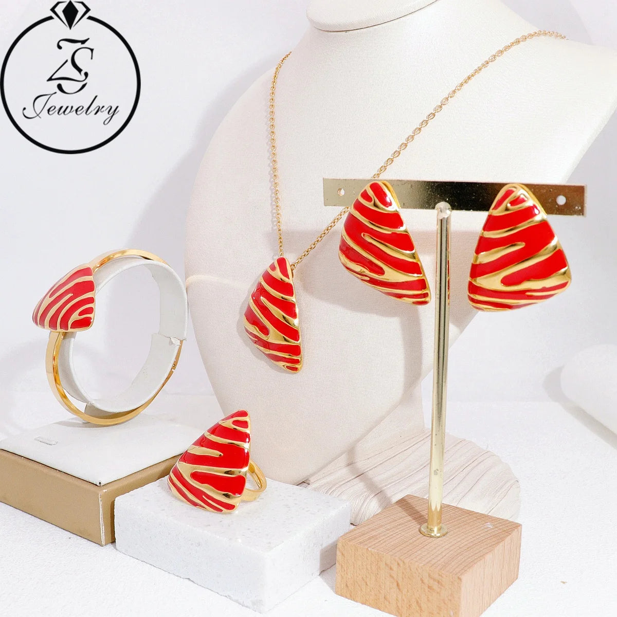 Drop Pendants Earrings Bangle Jewelry Set for Women 4 Pcs Sets Necklace Earrings Fashionable Girls Necklace