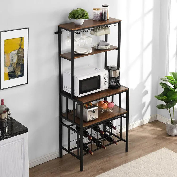 Multi-Purpose Standing Type Metal & Wood Kitchen Storage Rack Multi-Tier Durable Eco-Friendly Organizer