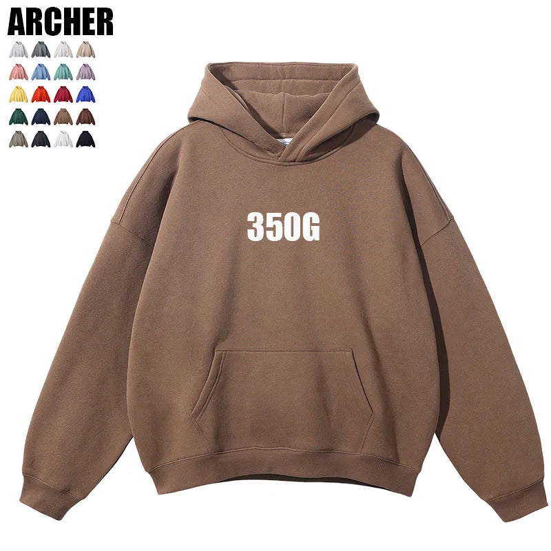 Premium Fleece Oversized 350g Hoodies 20 Colors No String Sweatshirts Hoody Plain Winter Cotton Boxy Hoodie for Men
