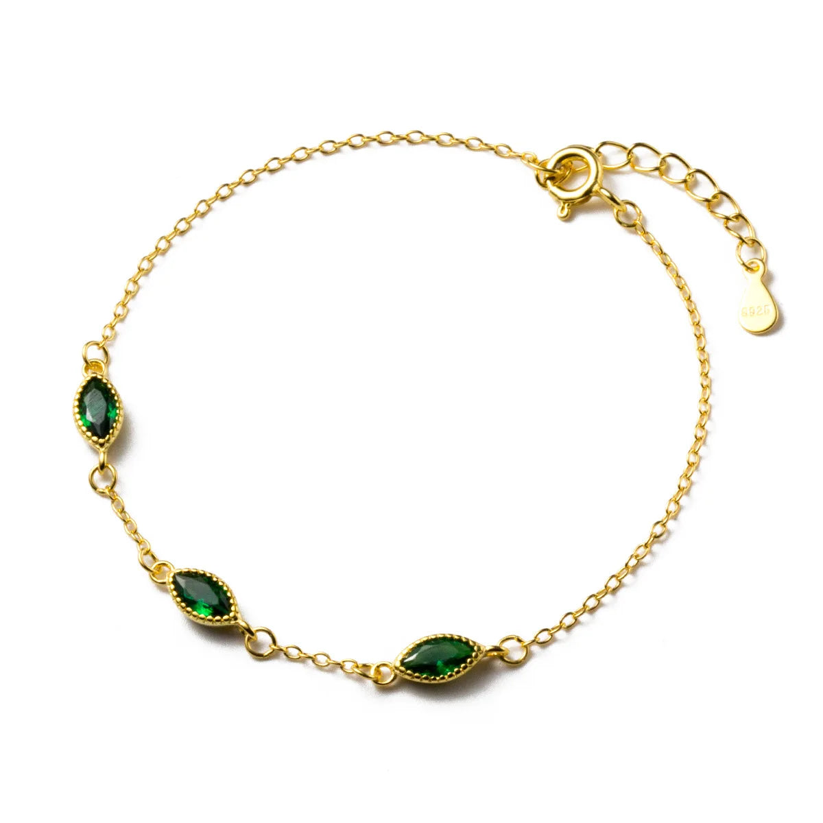 Fashion Jewelry Bracelets 925 Sterling Silver Emerald Green Zircon Bracelet Eye square Heart Gold Plated Bracelets for Women