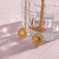 Fashion Jewelry Relief Stainless Steel No Fading 18K Gold Plated Disc Sun 12 Zodiac Signs Pendant Necklace