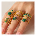 Stainless Steel 18K Gold Plated Cuff Ring With Malachite Fashion Jewelry Three Layer Green Malachite Opening Rings for Women