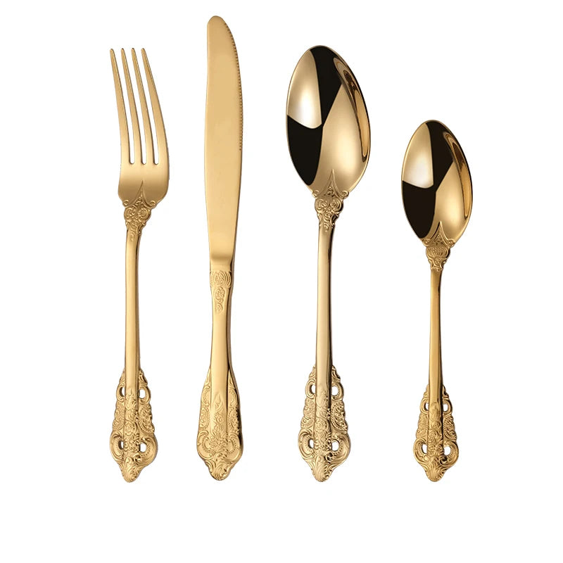 Royal Palace 5 Star Hotel Stainless Steel Gold Fork Spoon and Knife Flatware Cutlery Set