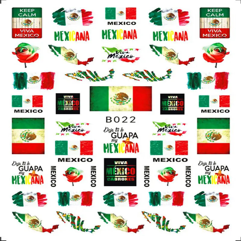 Best Sell Wholesale Custom Mexico Style Flag butterfly Football 3d Nail Art Sticker Decal
