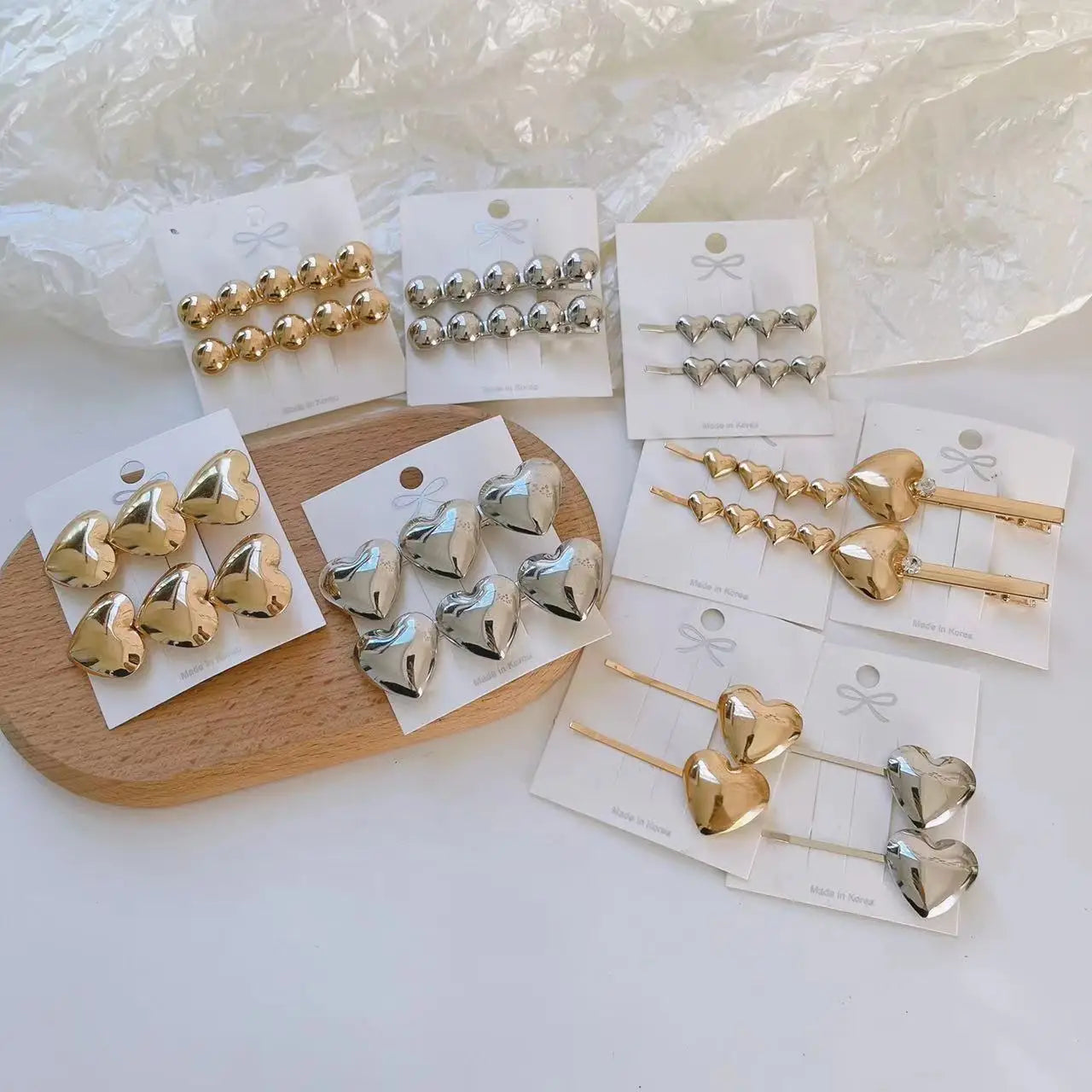 Design 4pcs Fashion Alloy Hair Clips Heart Hairpins Golden Metal Bobby Pins Set for Girls Hair Beauty