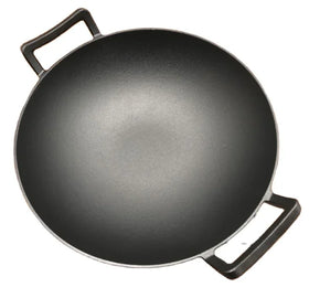 Hot Sale Cast Iron 32cm Deep Construction Wok Heavy Duty Frying Pan with Double Ears Handle Flat Base for Grilling Gas Induction