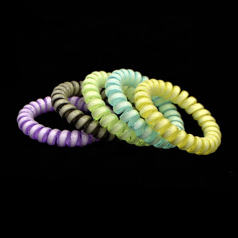 MIO Hot Sale 5.5cm Extra Stretch Glow in the Dark Elastic Coil Hair Ties Waterproof Phone Cord Coils for Women and Girls