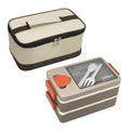 2000ml Double-Layer Stackable Plastic Rectangle Student Bento Box with Thermal Insulated Lunch Bag and Cutlery