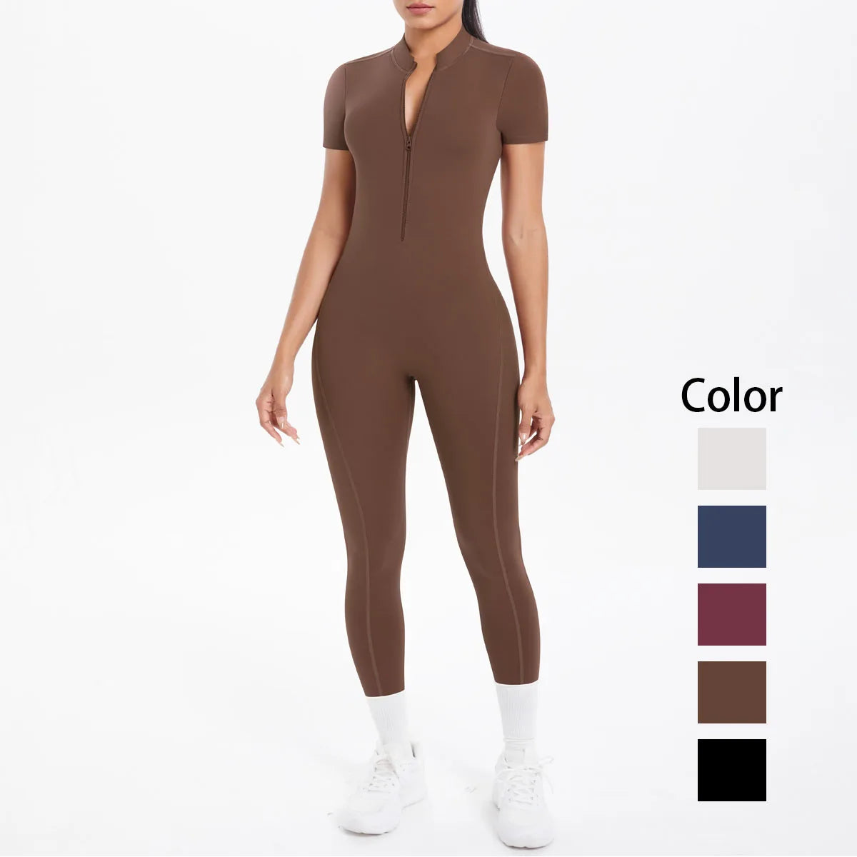 New High Waist Zipper Quick Dry No Back Sports Yoga Pants Short Sleeve Fitness Yoga Sports One Piece